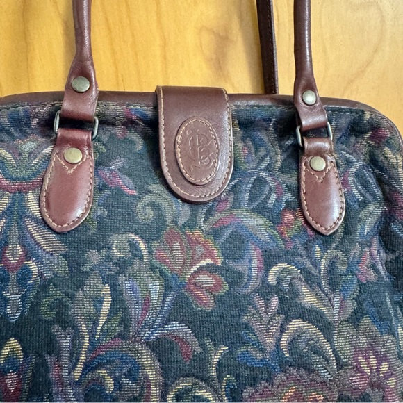 Vintage 1990 Liz Claiborne Floral Tapestry Handbag with Leather Accents - Picture 5 of 11
